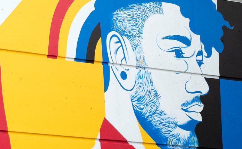 Close up of mural on Birch Building Filename: Black-Hi...age.jpg