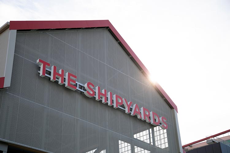 The Shipyards sign in lower Lonsdale.