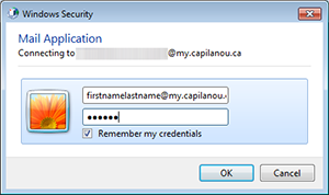 Outlook Windows Security credentials