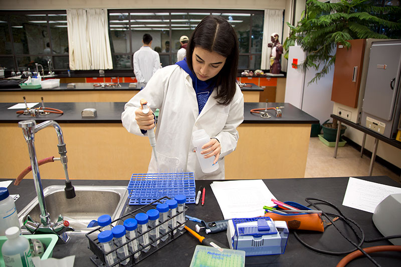 Student working in a biology lab.