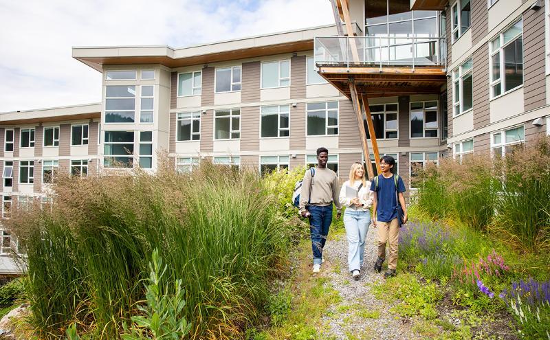 Students walking outside of CapU Squamish residences