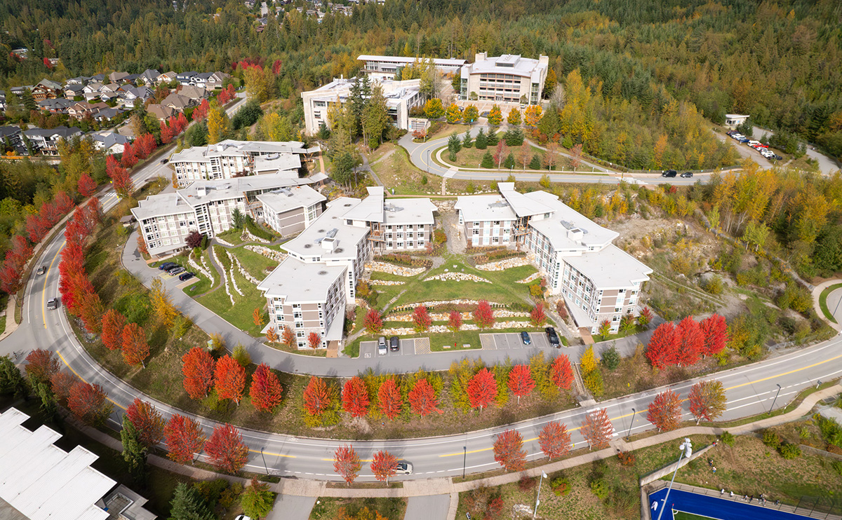 Aerial photo of CapU Squamish campus