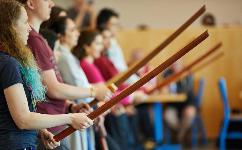 Exploring the art of traditional Japanese sword performance with students and staff