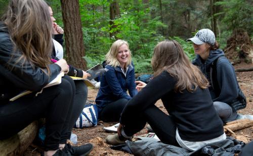 Students sitting outside talking