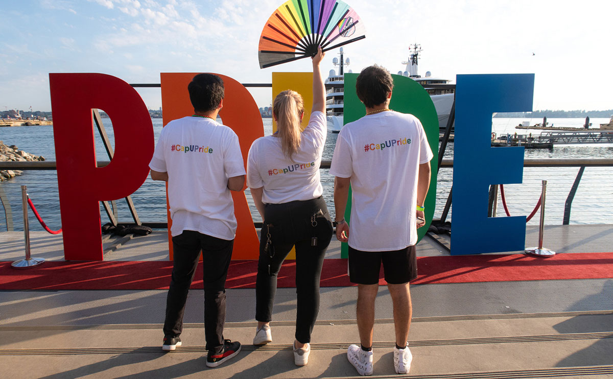 Staff and students at Pride at the Pier in Shipyards