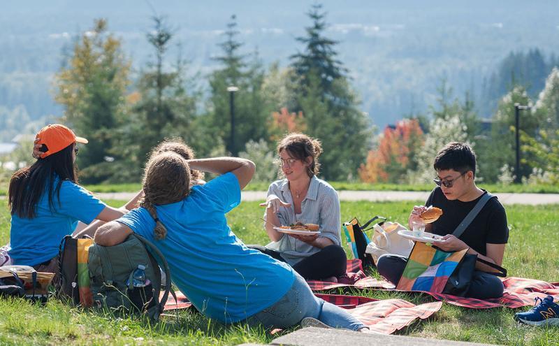 New CapU Squamish students enjoying a beautiful sunny day during orientation