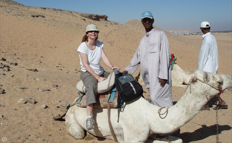 Tania Loken sitting on camel