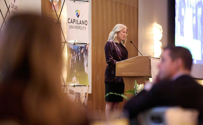 Catherine Dangerfield speaking at We Believe breakfast