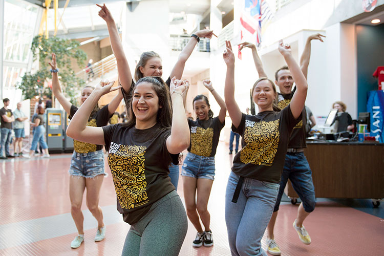 Students perform in a flash mob on Wednesday, Sept. 5, 2018.