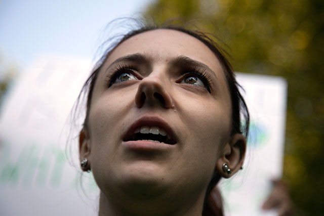 Grace Dupasquier takes part in the Global Climate Strike at Vancouver City Hall on Sept. 27, 2019.