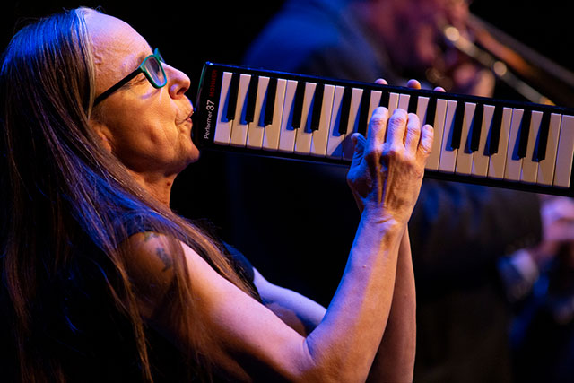 Music instructor Grace McNab performs in “A Tribute to Bird and Diz,” a CapU Jazz celebration of the fathers of bebop, Charlie Parker and Dizzie Gillespie, on Jan. 24, 2020. (Photo by Tae Hoon Kim)