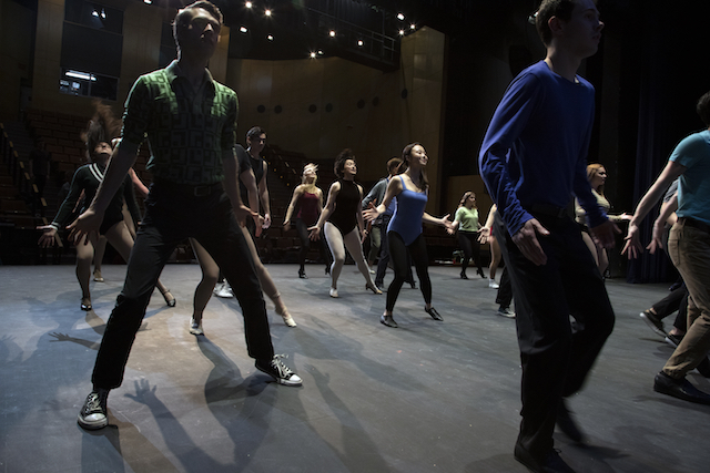 Performing a scene of “A Chorus Line” during a rehearsal in the BlueShore Financial Centre for the Performing Arts on March 3, 2020.