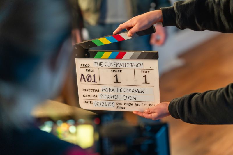 Photo of the clapperboard for The Cinematic Touch film