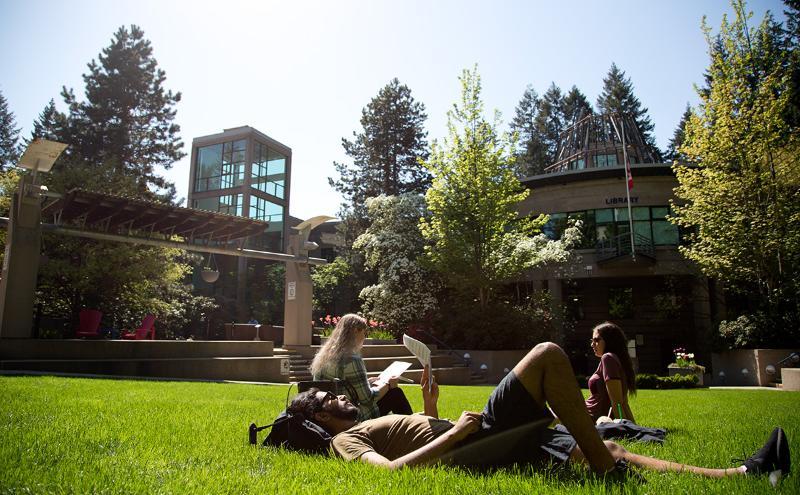 Students relaxing in the Cedar Courtyard