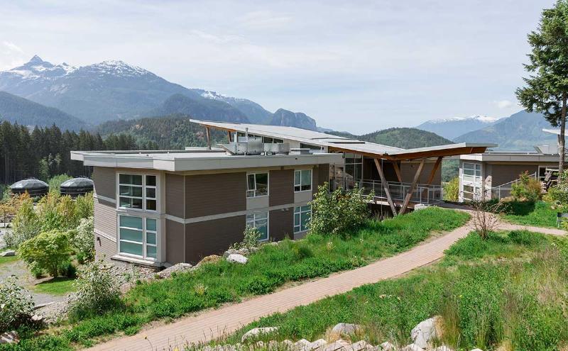 Outdoor photo of student housing on CapU Squamish Campus. 