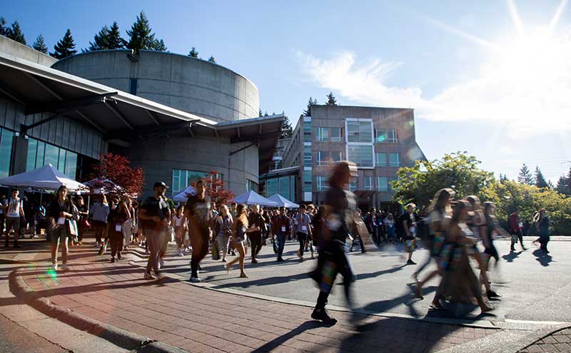 Outdoor photo of North Vancouver Campus during a new student orientation.