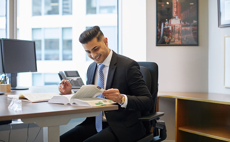 Student in office working